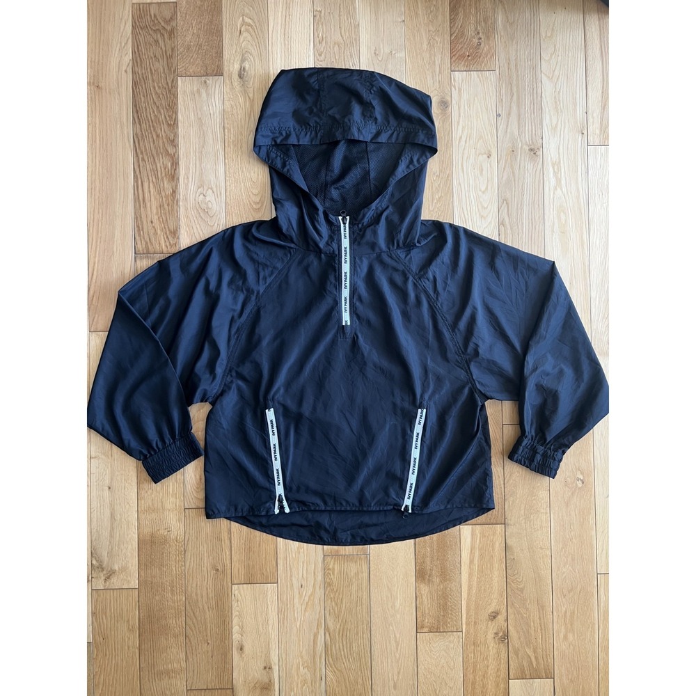 Ivy Park Lightweight Windbreaker Hooded Pullover Oversized Black Jacket Size XS
